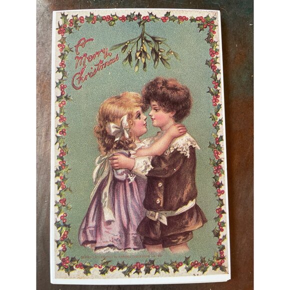 Vintage Victorian Christmas & New Year Postcards Set Girls Boys Santa Angels - Picture 2 of 11